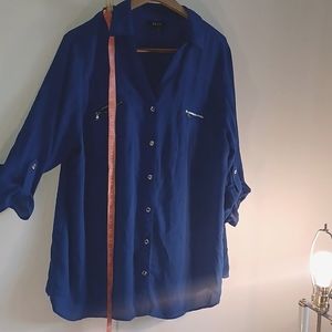 3/4 sleeve royal blue button up dress top